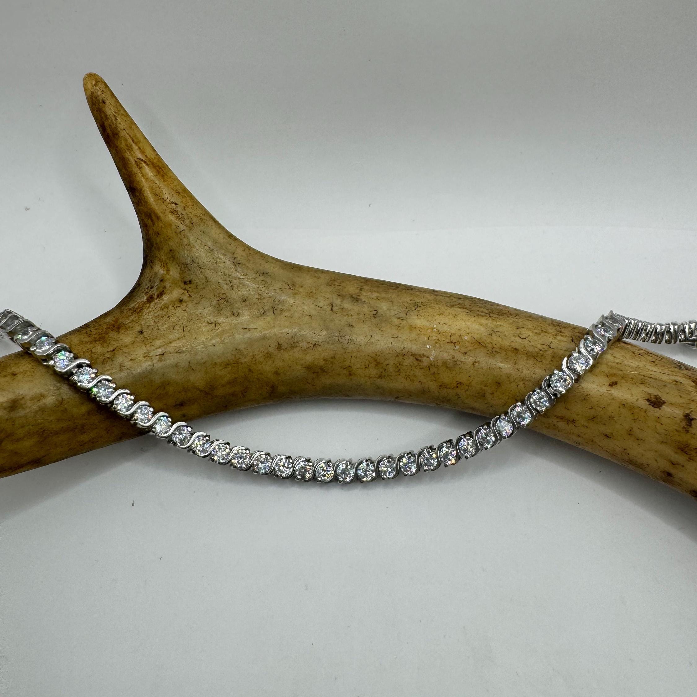 Vintage CZ Tennis Bracelet 925 Sterling Silver | Diamond Look | 7