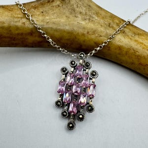 Vintage Pink Ice Marcasite Pendant Choker Necklace | 925 Sterling Silver