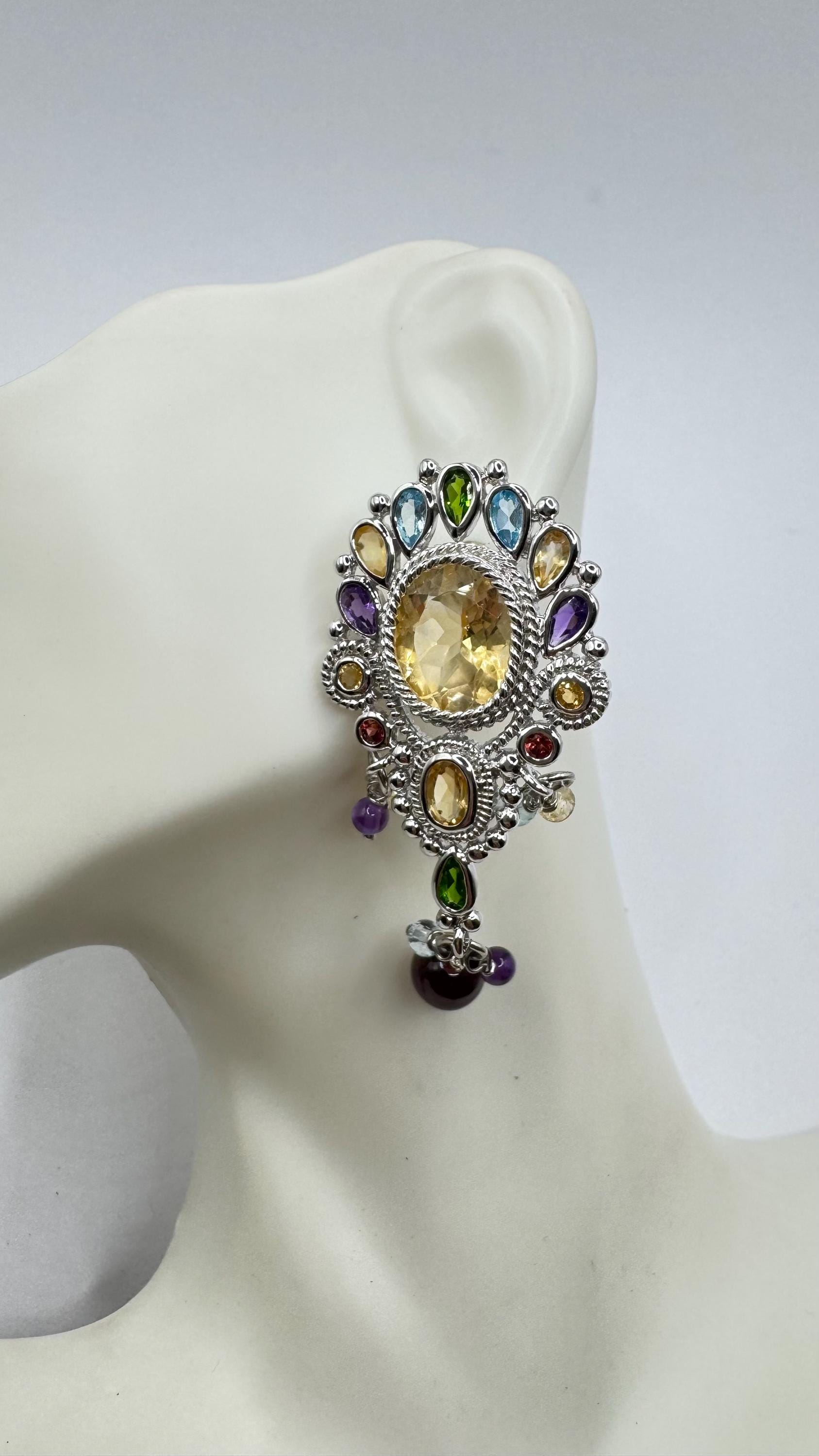 Pendientes De Citrino, Pendientes De Cuarzo Ahumado, Plata De Ley