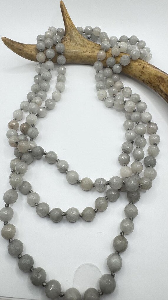 Vintage Gray Chalcedony Jumprope Necklace: Minimalist Long Beaded