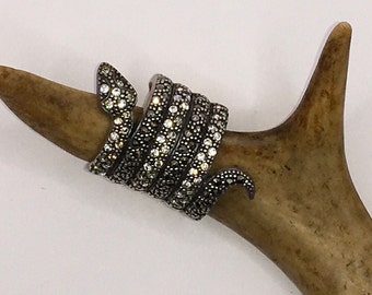 Snake Statement Ring: Vintage Marcasite and Crystal (Size 7)