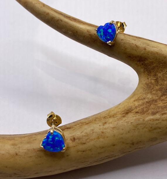 Heart-Shaped Fire Opal Earrings: Vintage Gold Studs (Tiny, Minimalist)