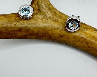 Pendientes vintage de topacio azul: pendientes de plata de ley