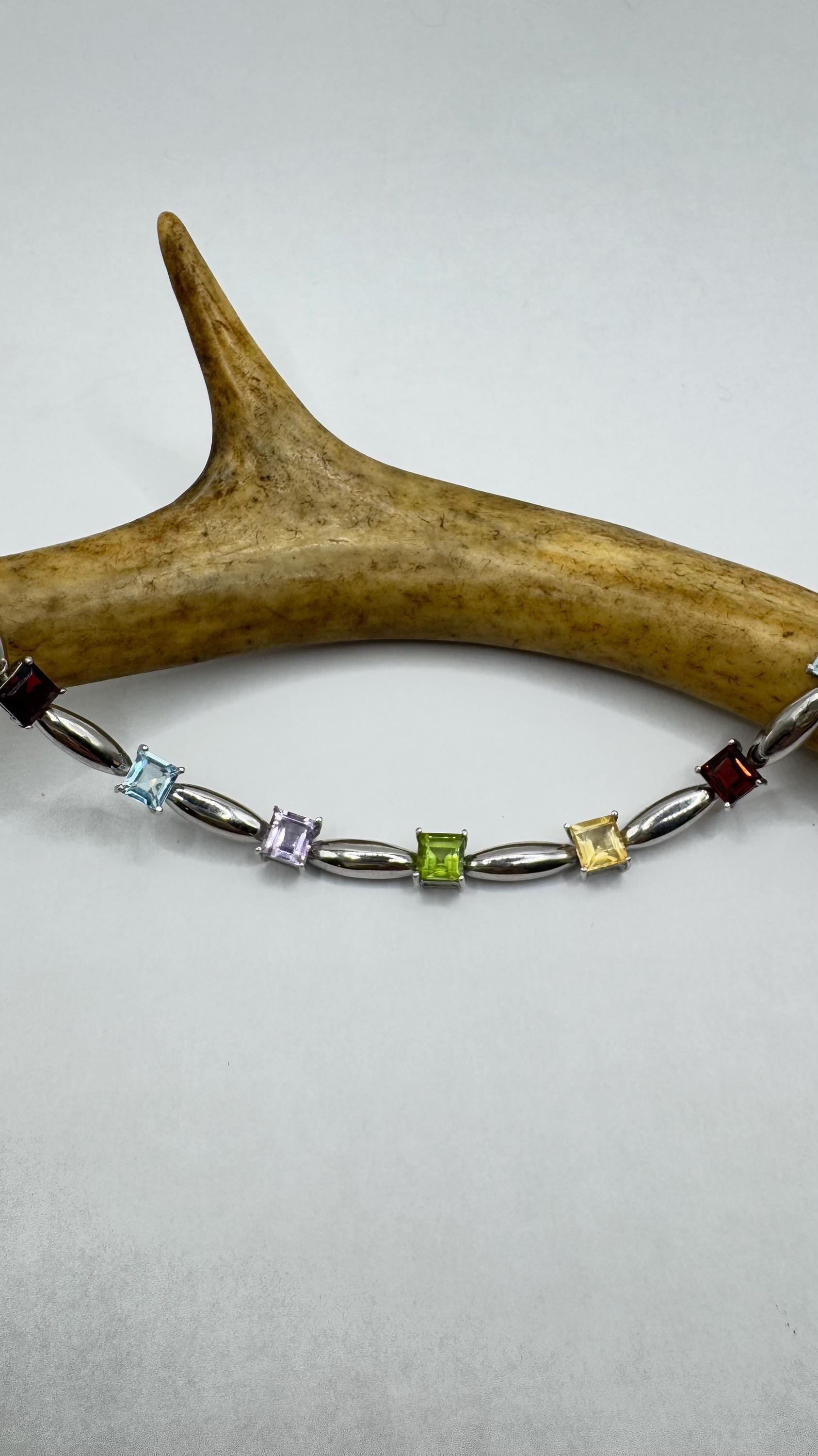 ヴィンテージ スターリングシルバー テニスブレスレット：マルチ