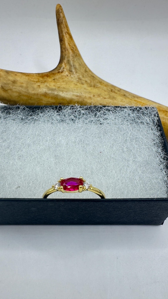 Vintage Tiny Red Ruby Clear Crystal Stacking Ring… - image 8