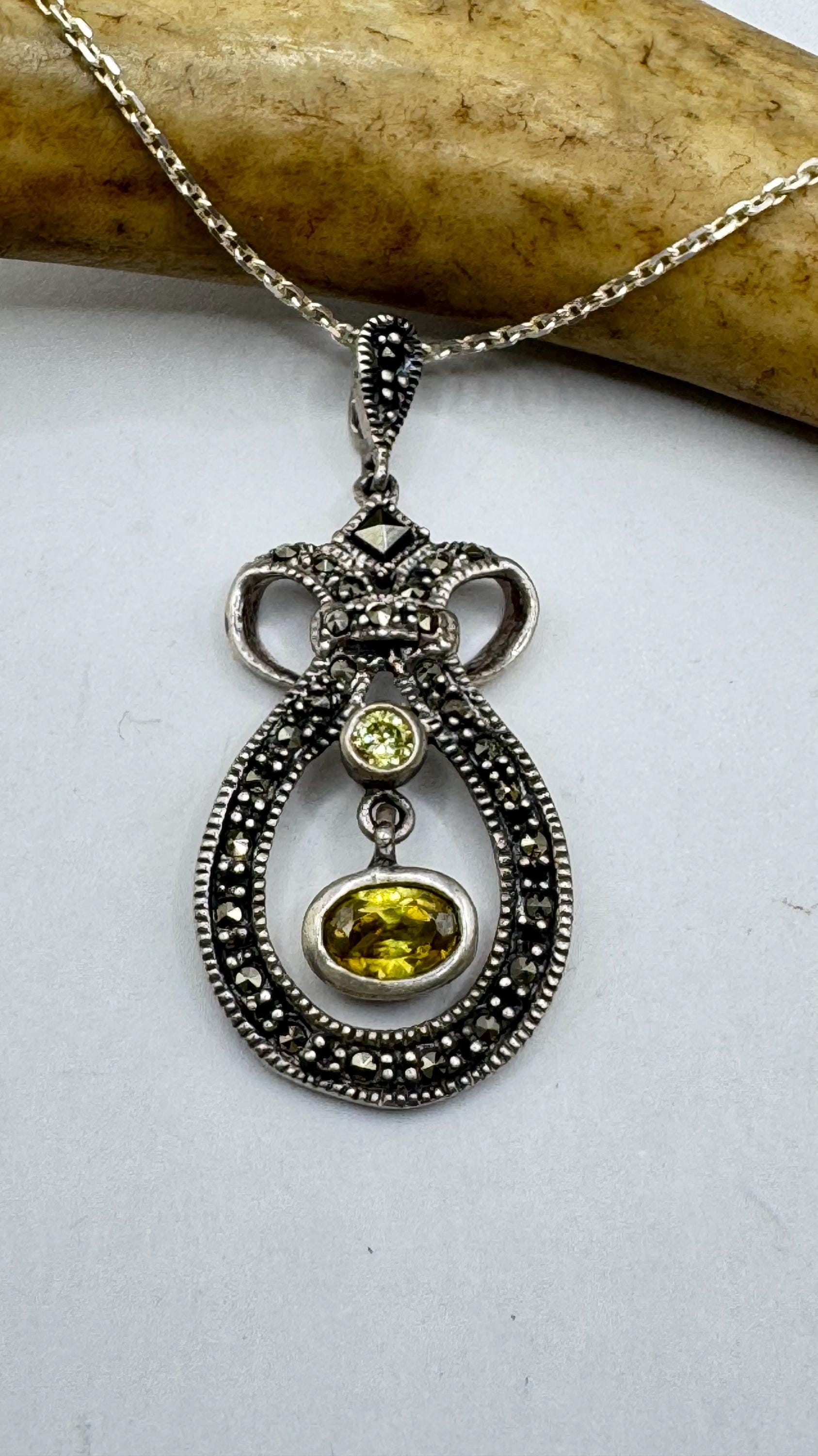 ヴィンテージ マーカサイト ネックレス 繊細な925スターリングシルバー