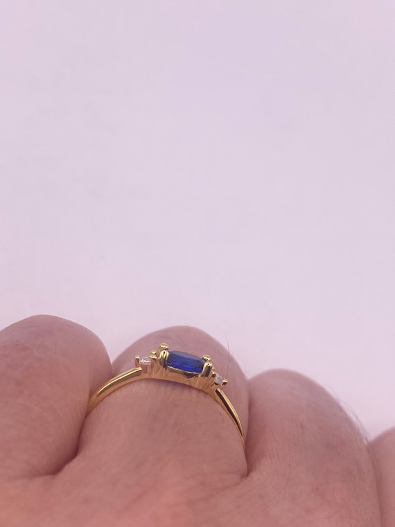 Vintage Blue Tiny Crystal Stacking Ring - Gold 92… - image 5