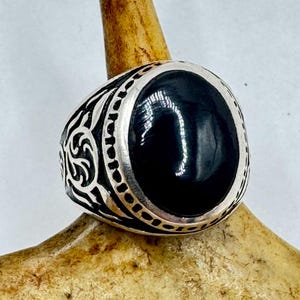 Vintage Black Onyx Mens Ring 925 Sterling Silver Band Deco Antique Cocktail Statement ring