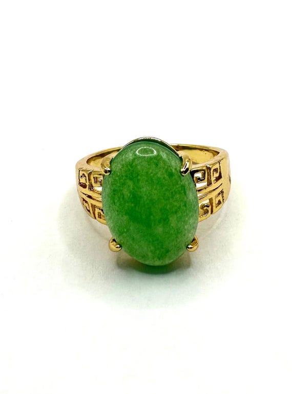 Vintage Gold Jade Ring | Green Gemstone Jade Crystal