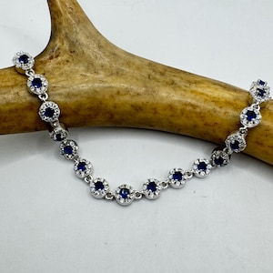 Vintage Sapphire CZ Tennis Bracelet | 925 Sterling Silver | Something Blue