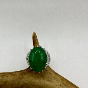 Vintage Silver Green Jade Lucky Cocktail Ring