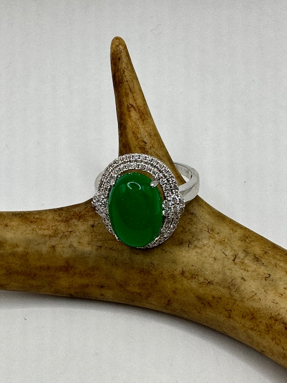 Vintage Silver Green Jade Lucky Cocktail Ring