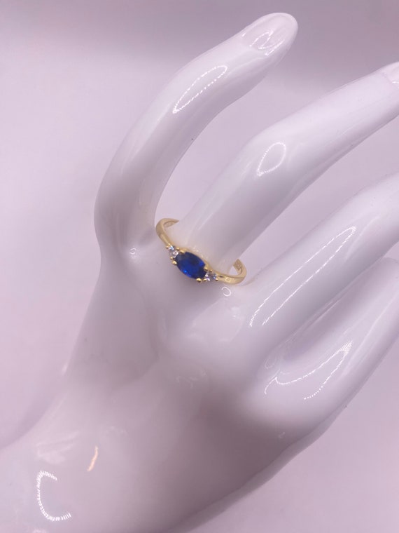 Vintage Blue Tiny Crystal Stacking Ring - Gold 92… - image 6