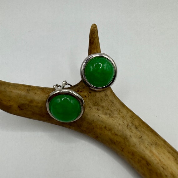 Vintage Gemstone Earrings | Green Jade Crystal Bi… - image 2