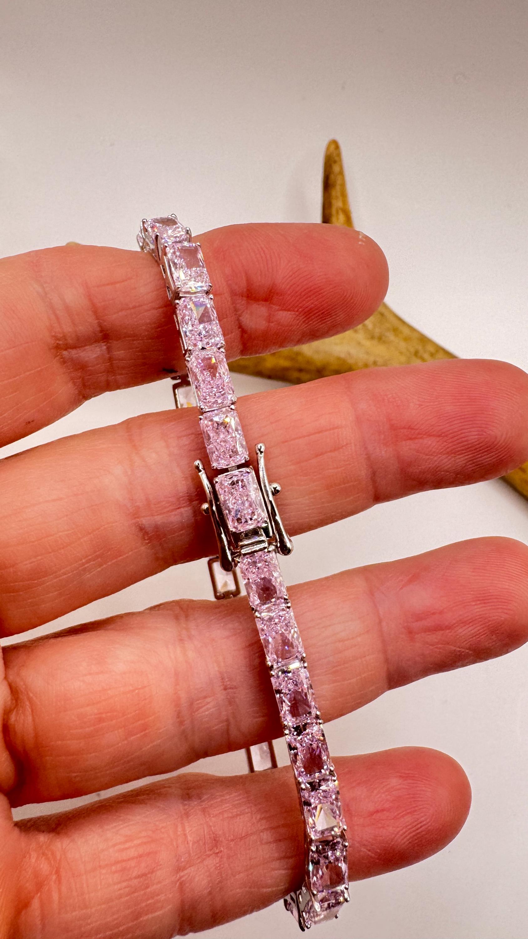 Silver Pink ICE Crystal Tennis Bracelet - Women\'s Accessory 925 Sterling Silver | Silver Tennis Bracelet | Ice Crsuhed  main image 3
