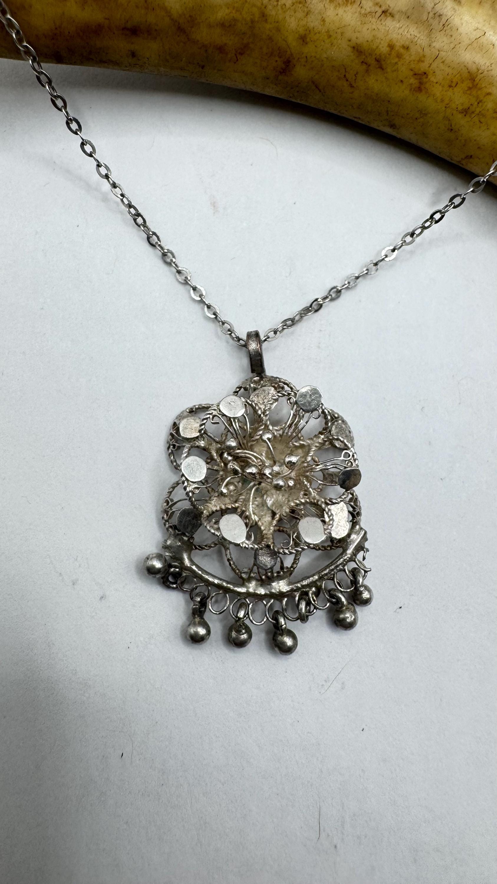 Vintage Filigree Flower Pendant Necklace | 925 Sterling Silver on a ...