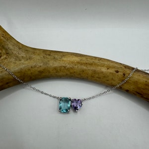 Vintage Amethyst Topaz Gemstone Necklace: Dainty Sterling Silver Chain