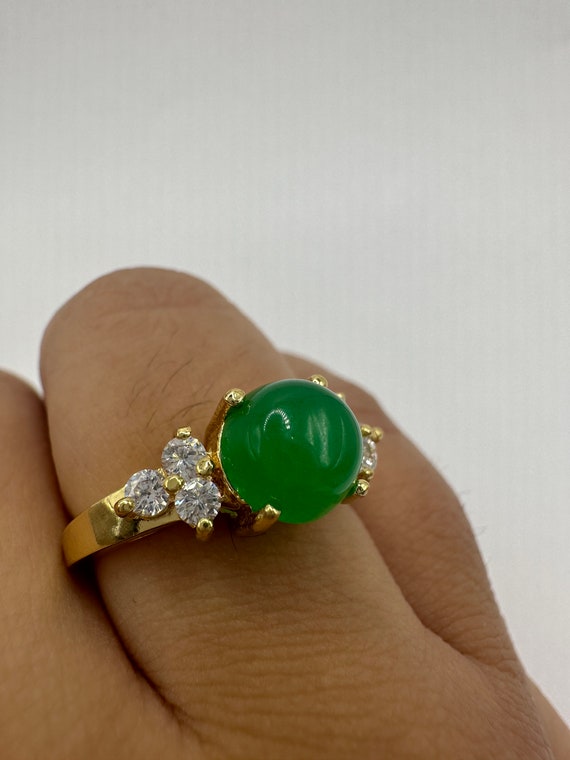 Vintage Gold Green Jade Lucky Cocktail Ring - image 4