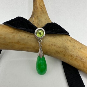 Vintage Grün Jade Anhänger Choker 925 Sterling Silber Halskette