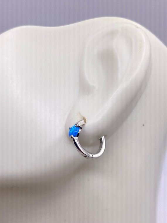 Tiny Silver Earrings | Mini Blue Fire Opal Gemsto… - image 5