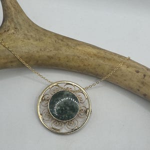 Vintage Green Jade Brooch Pin - Simple Everyday Gold Filled Necklace - Minimalist Design