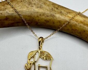 Vintage Gold Pendant Necklace | 9K GF Elephant Lucky Memory Charm Delicate Gold Chain