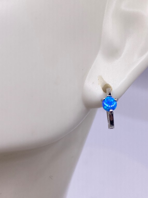 Tiny Silver Earrings | Mini Blue Fire Opal Gemsto… - image 2