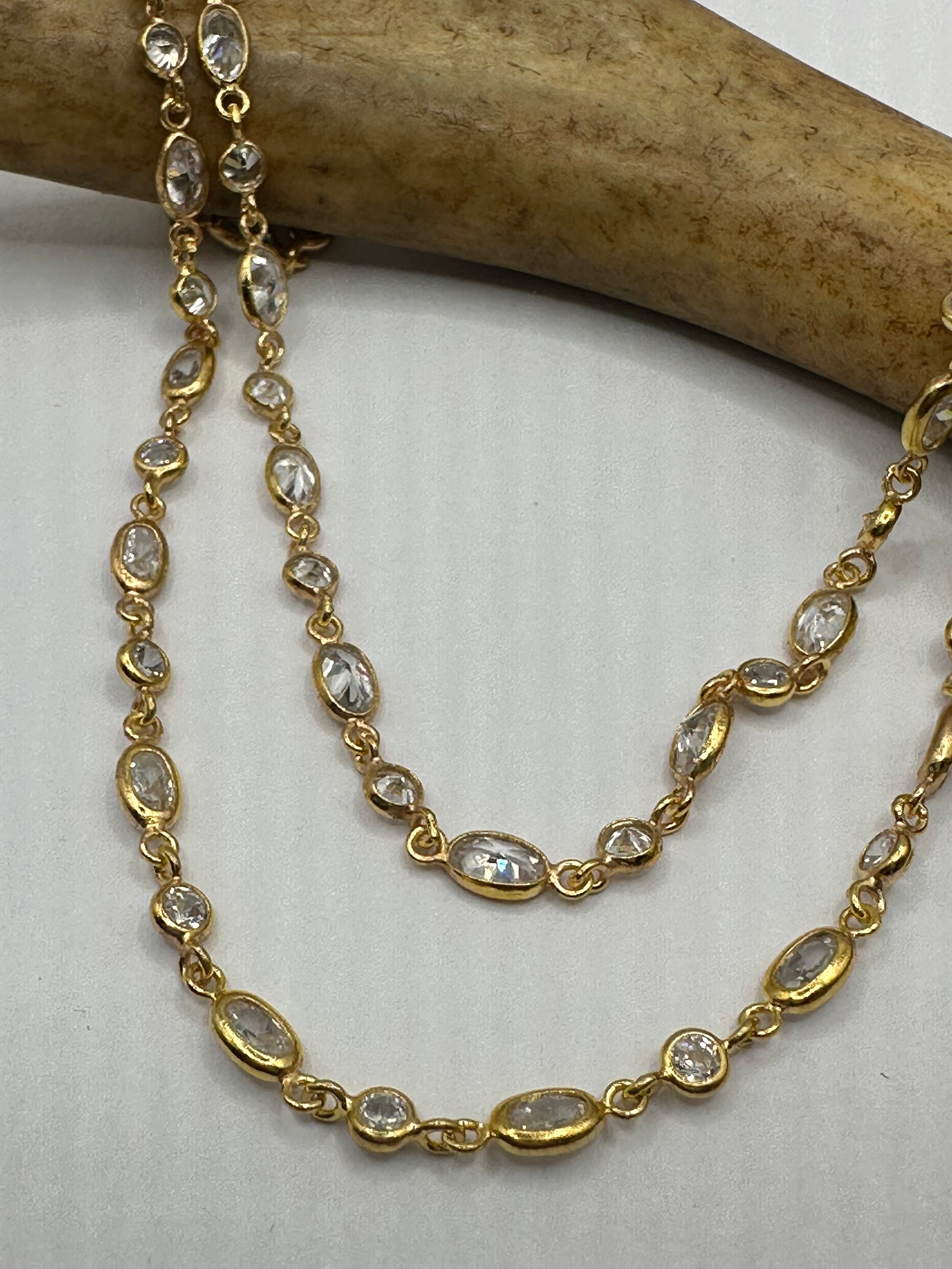 ヴィンテージキュービックジルコニア925スターリングシルバーチェーン