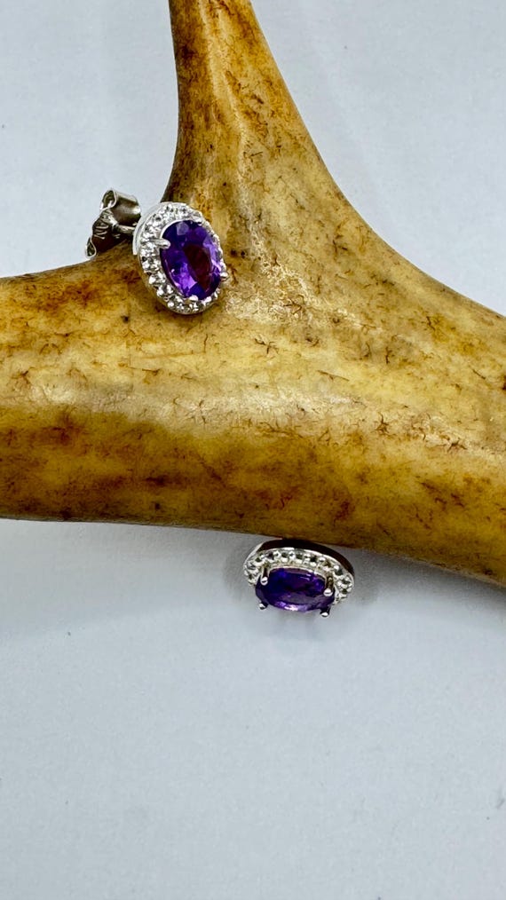 Vintage Amethyst Earrings: 925 Sterling Silver Button Studs