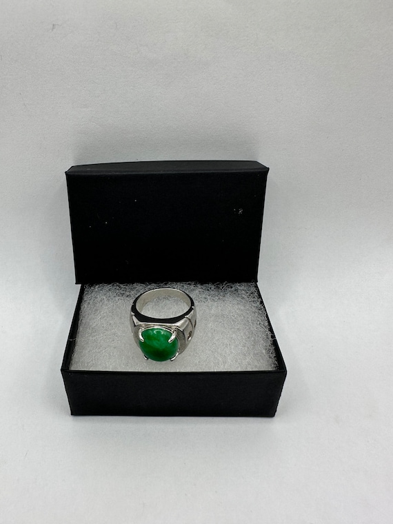 Vintage Silver Green Jade Lucky Cocktail Ring - image 10