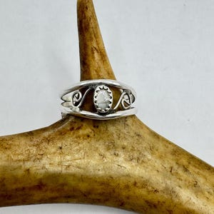 Vintage Weißer Perlmutt Cocktail Ring Band Gold 925 Sterling Silber Einstellbar