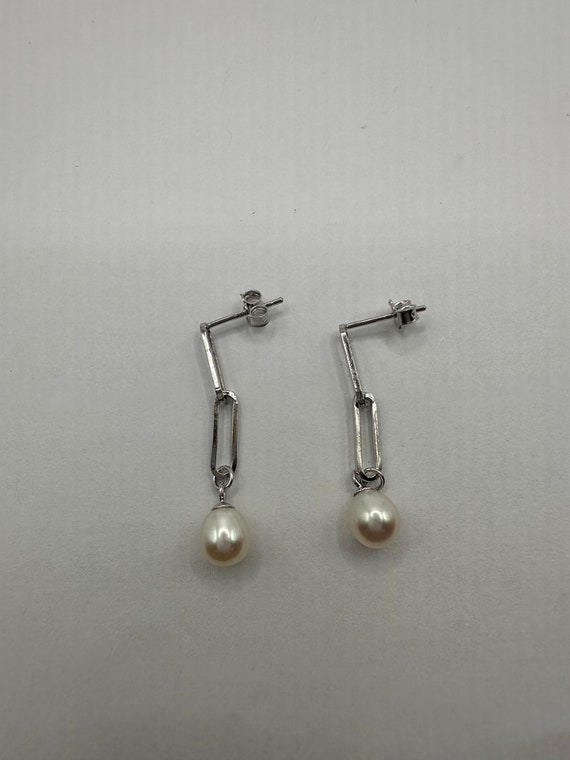 Vintage Silver Earrings | Deco White Pearl 925 St… - image 3