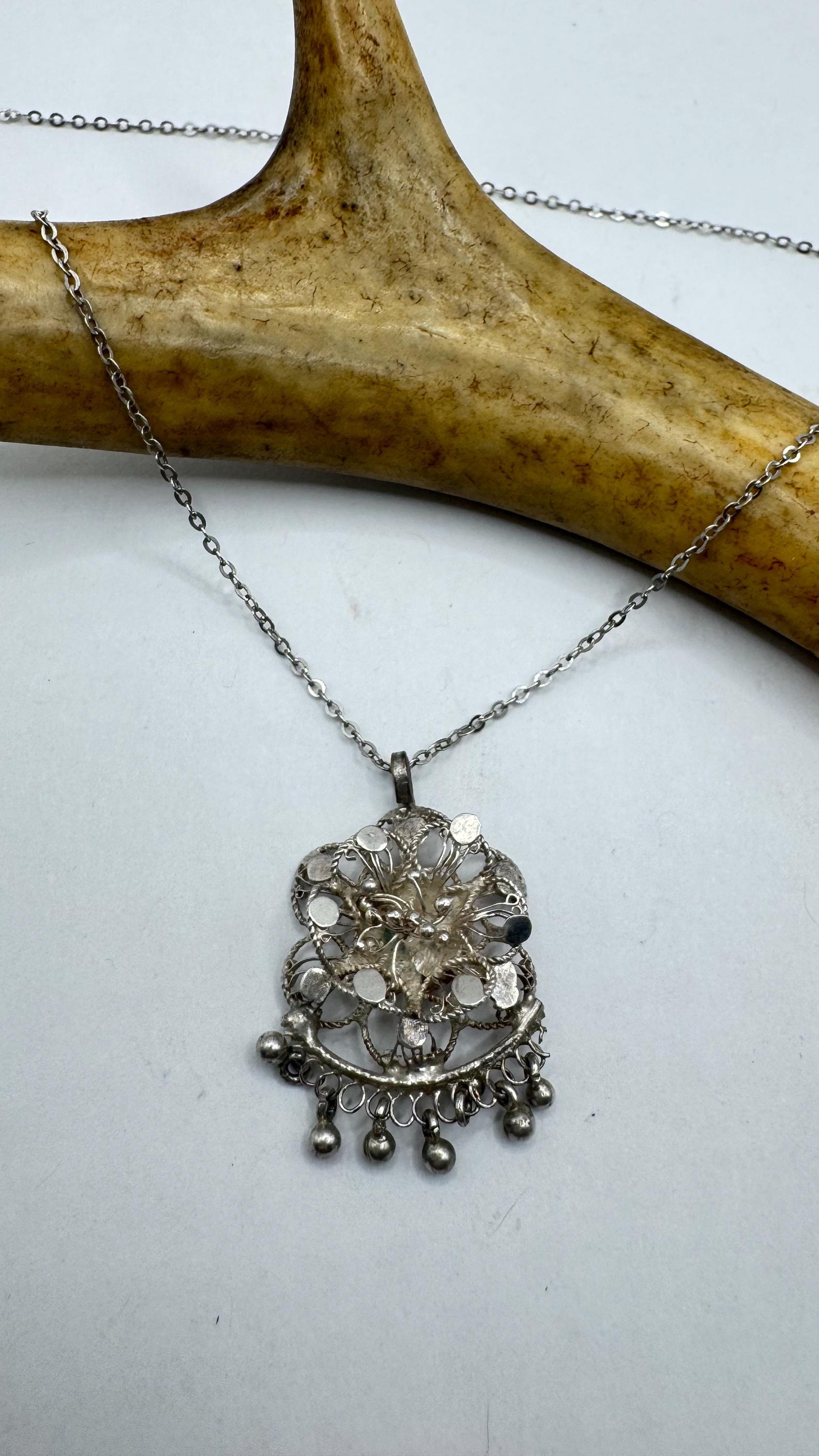 Vintage Filigree Flower Pendant Necklace | 925 Sterling Silver on a ...