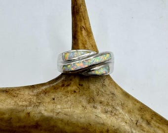 Anillo apilable vintage de plata de ley con ópalo de fuego