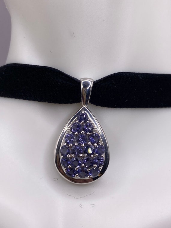 Vintage Blue Iolite 925 Sterling Silver Black Vel… - image 4