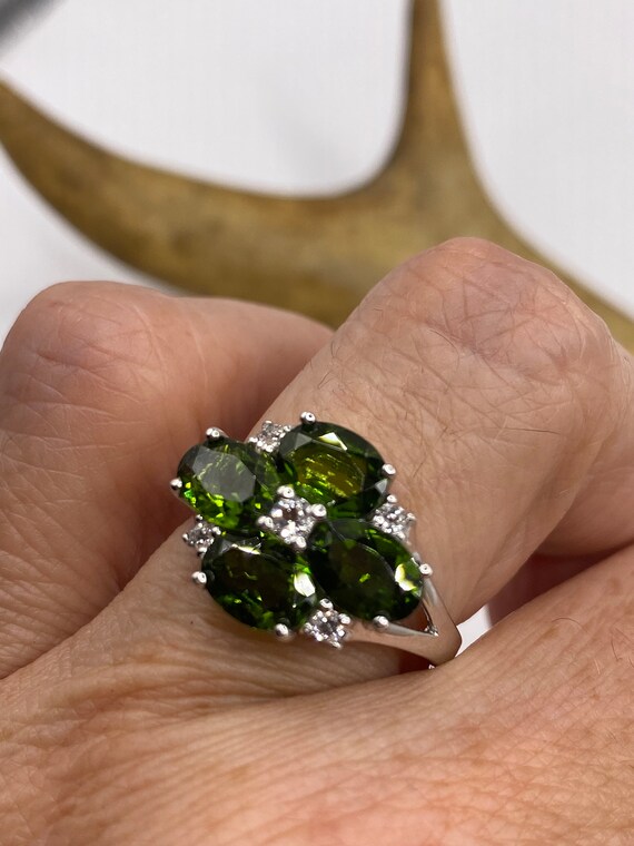 Vintage Silver Ring | Green Chrome Diopside White… - image 2
