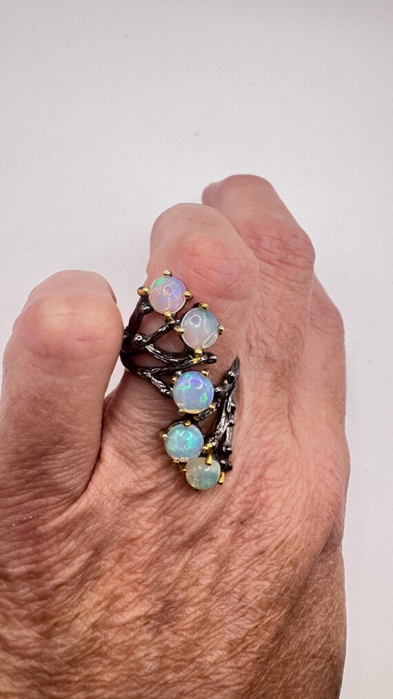 Vintage Fire Opal Statement Ring 925 Sterling Sil… - image 10