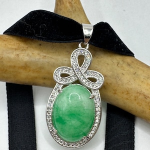 Vintage Grüne Jade Deco Choker Anhänger Halskette - Silber Bronze