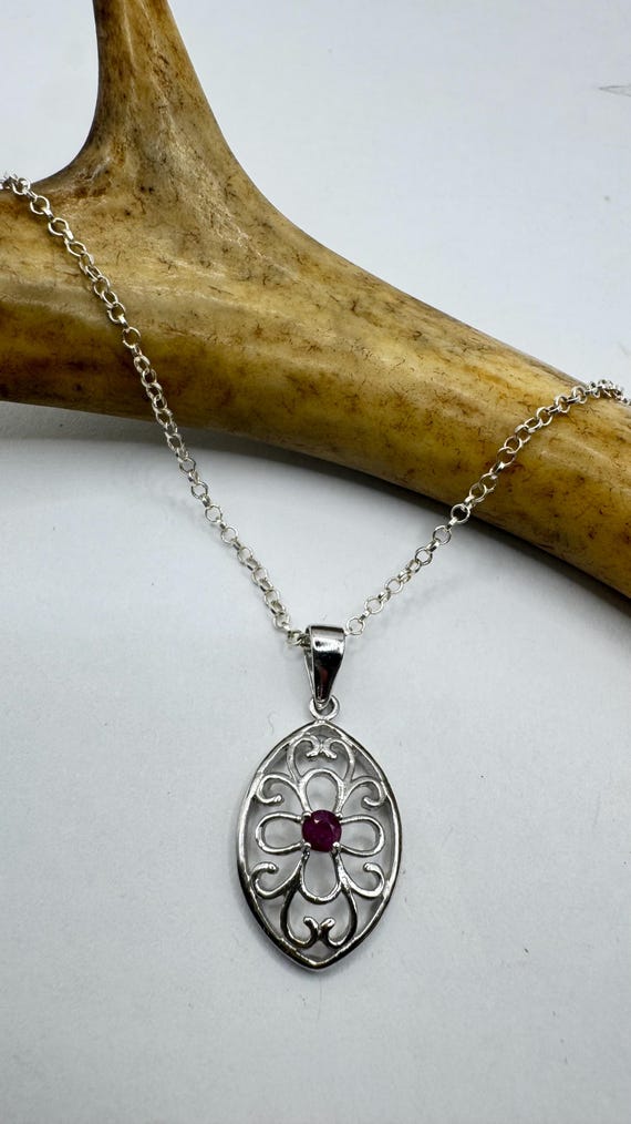 Vintage Pink Ruby Necklace | 925 Sterling Silver … - image 2