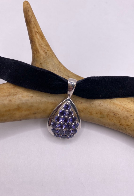 Vintage Blue Iolite 925 Sterling Silver Black Vel… - image 1