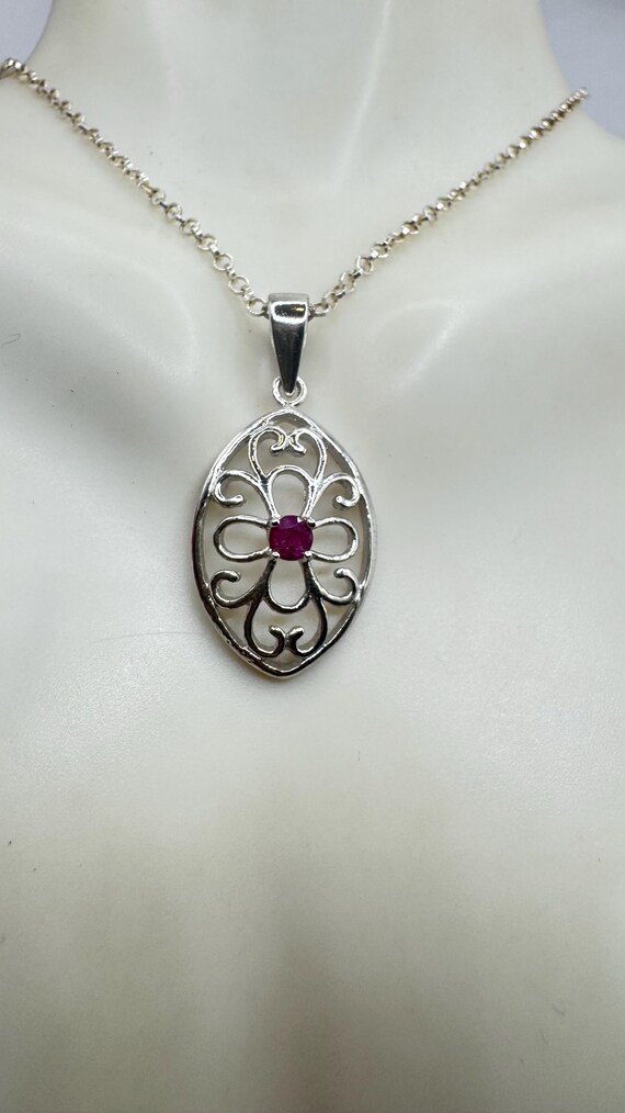 Vintage Pink Ruby Necklace | 925 Sterling Silver … - image 6