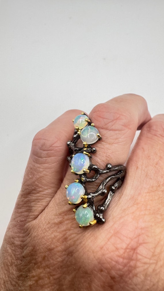 Vintage Fire Opal Statement Ring 925 Sterling Sil… - image 7