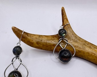 Vintage Labradorite Dangle Earrings Sterling Silver Leverbacks