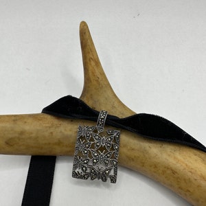 Vintage Butterfly Marcasite Pendant Ribbon Choker Necklace | 925 Sterling Silver Necklace