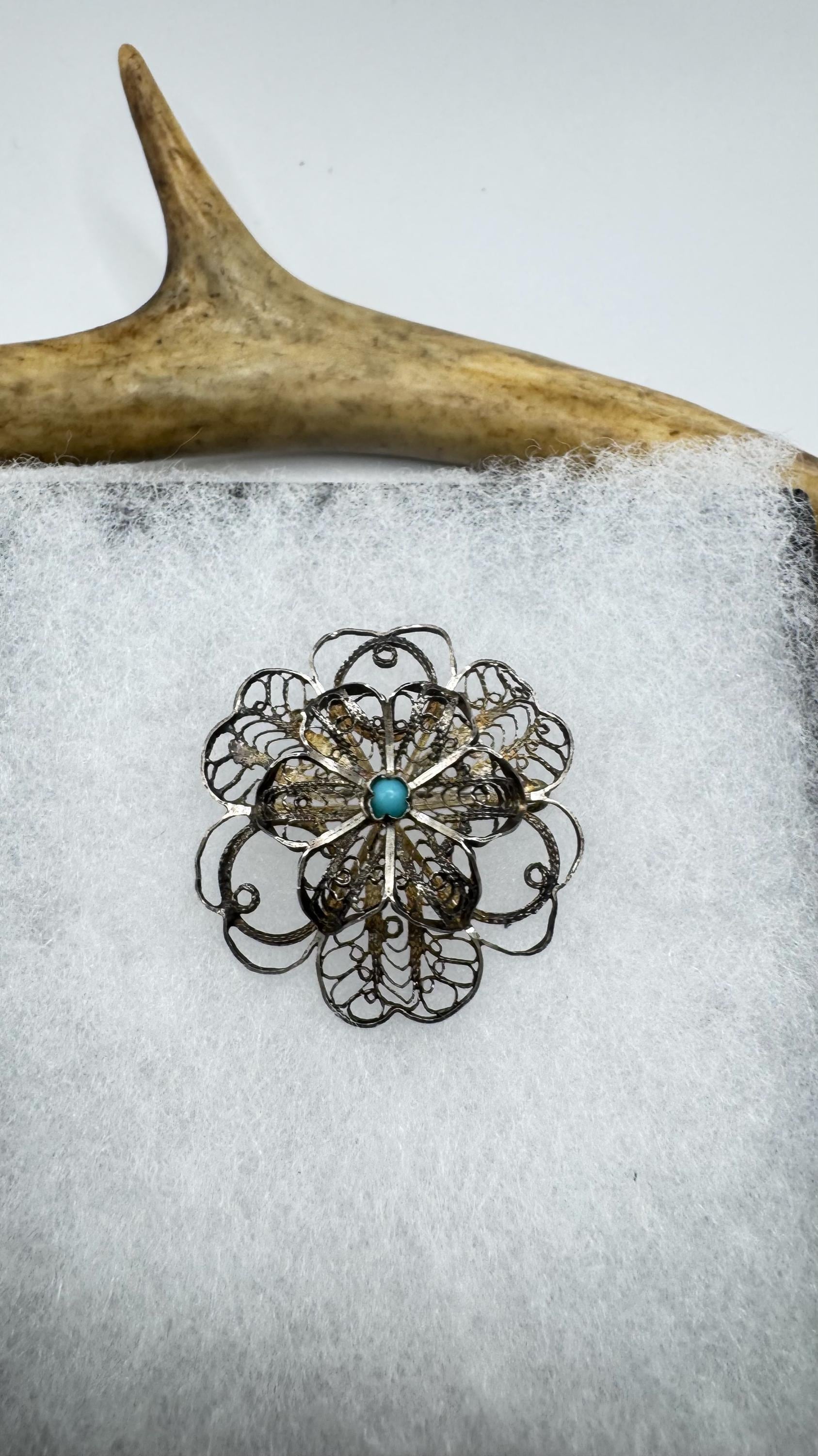 Broche ancienne « fleur » - argent massif Vermeil • EUR 35,00