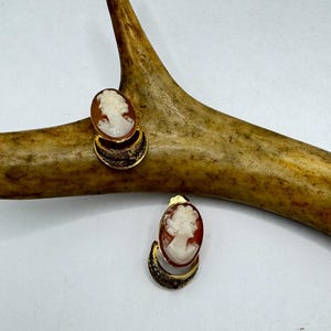 Vintage Gold Cameo Earrings - Delicate 12k GF Love Studs - Simple Minimal Everyday Jewelry