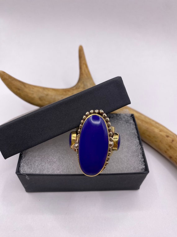 Vintage Gold Bronze Poison Ring | Blue Lapis Lazu… - image 4