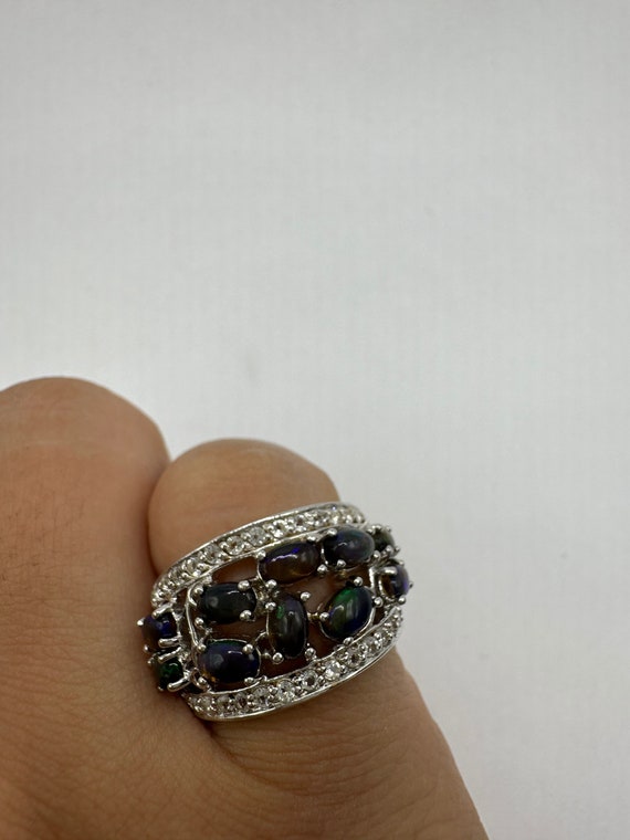 Vintage Black Fire Opal and White Sapphire Band Co