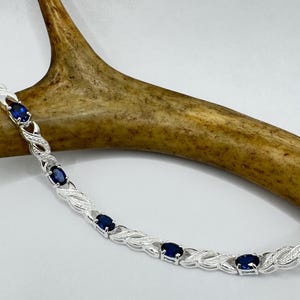 Blue Sapphire & Diamond Sterling Silver Tennis Bracelet - 7.5 inch