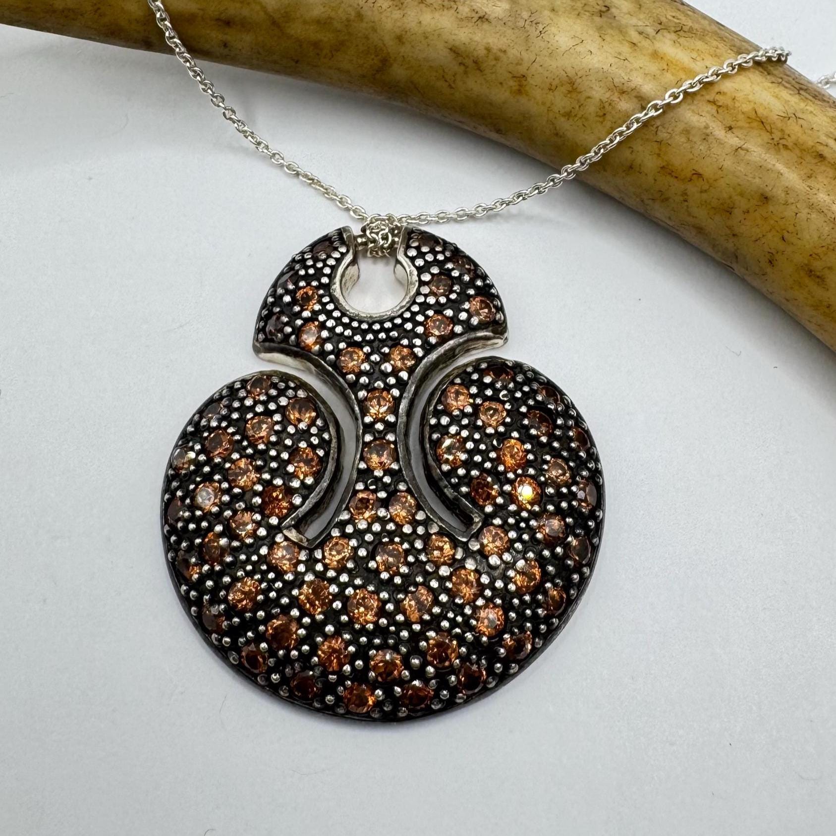 Vintage Sterling Silver Smoky Topaz Pendant Necklace 18  1990\'s Vintage Sterling Silver Smokey Topaz Gemstone Pendant Necklace 18\